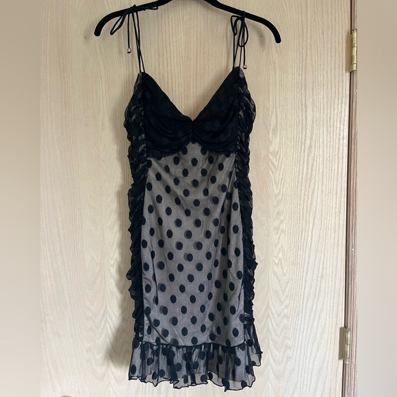 Bambi Ruched Mini Dress Polka Dot Black main image 0